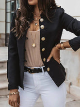 Aurohaya Short Officer Jacket for Women Button-Up Stand Collar Elegant Polyester Blazer